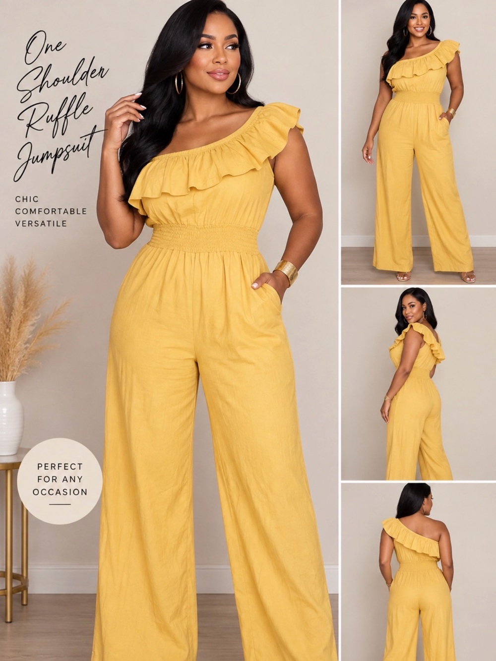 Women's Yellow Wide Leg Jumpsuit